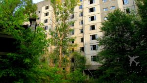 Apartment block in Pripyat, near the Chernobyl Power Plant