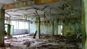 Inside an abandoned building in Chernobyl