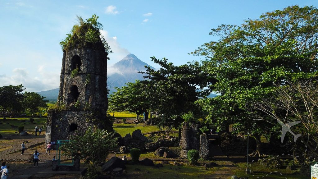 Cagsawa Church (foreground) and Mayon Volcano (background)
