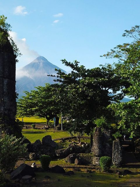 Cagsawa Church (foreground) and Mayon Volcano (background)